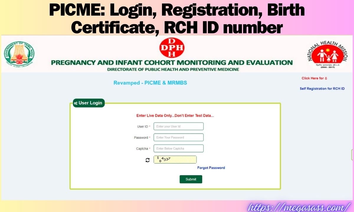 PICME: Login, Registration, Birth Certificate, RCH ID number